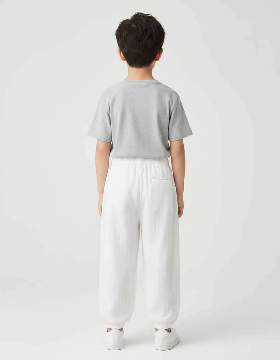 Pantalon Chinois Ample Blanc Coton Lin Garçon - vue 2