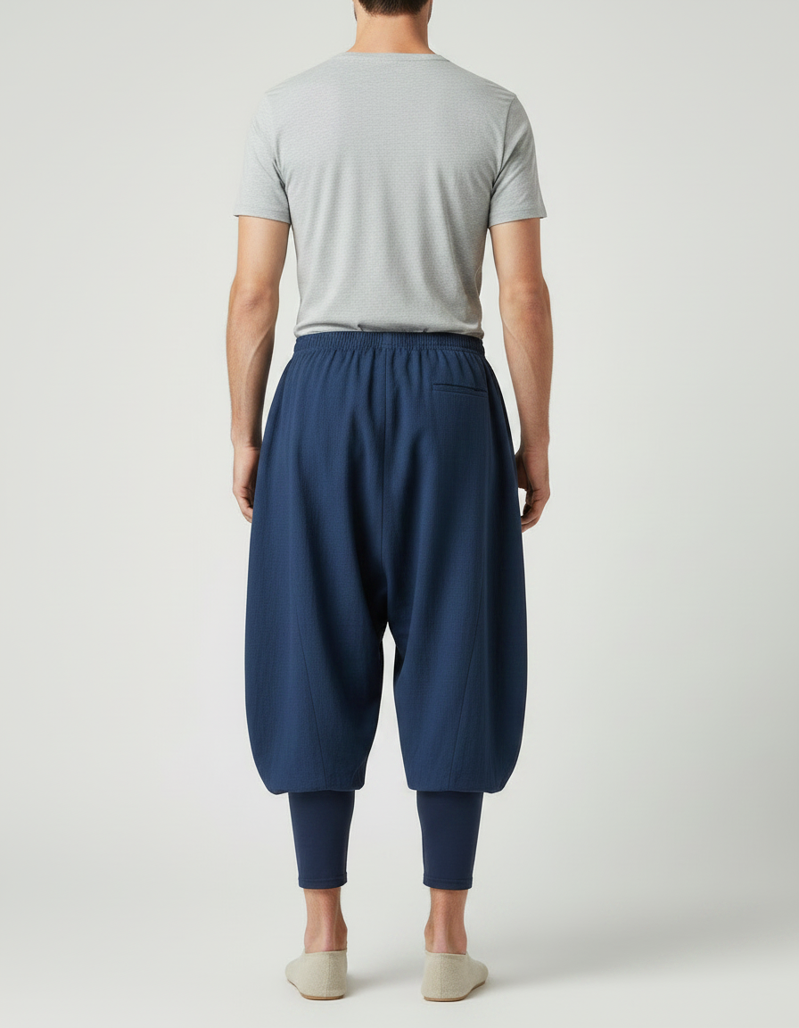 Pantalon Chinois Bleu Ample Coton Lin Moine - Marine - vue 2
