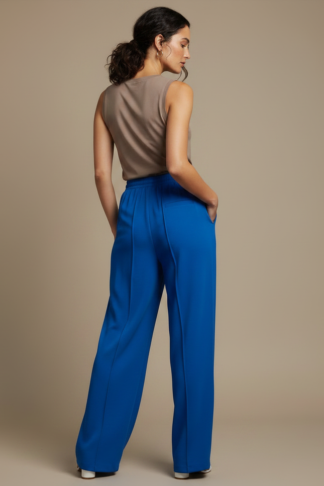 Pantalon Chinois Bleu Droit Fluide Cordon Sport - Polyester - vue 2