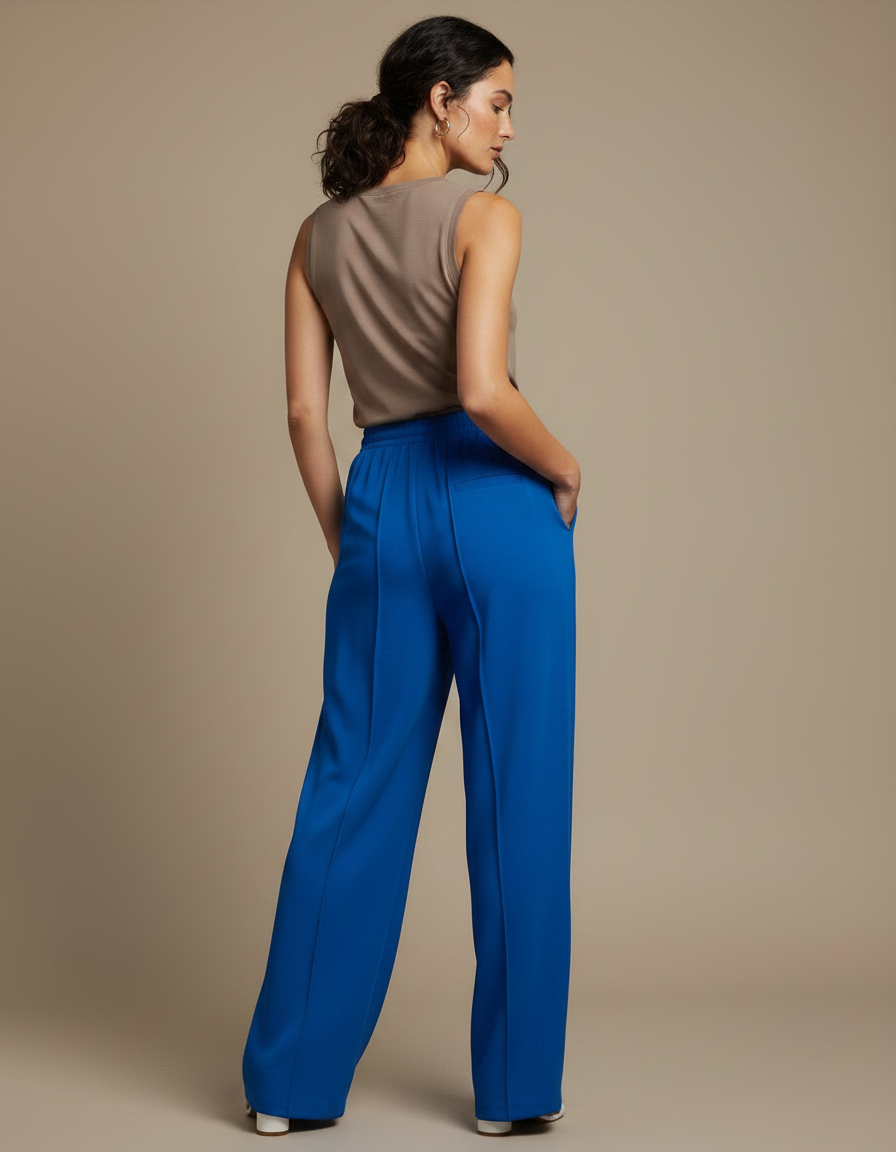 Pantalon Chinois Bleu Droit Fluide Cordon Sport - Polyester - vue 2