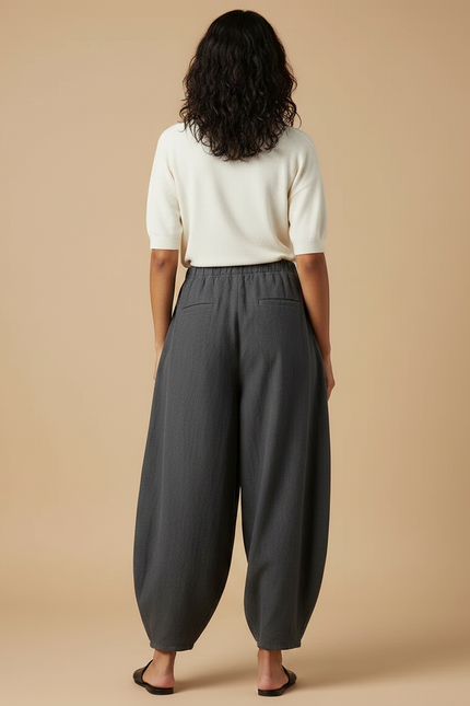 Pantalon Chinois Ample Gris Lin Coton Confortable - vue 2