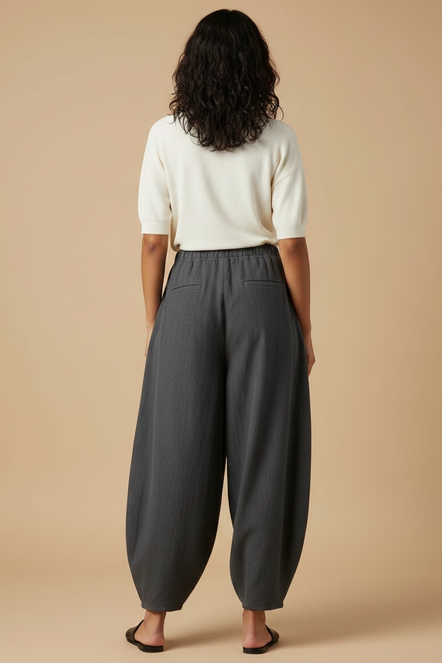 Pantalon Chinois Ample Gris Lin Coton Confortable - vue 2