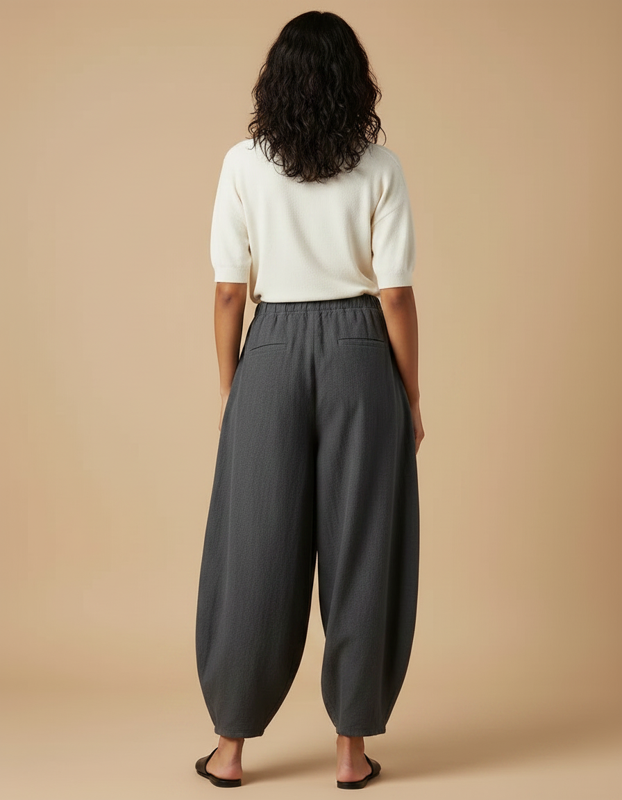 Pantalon Chinois Ample Gris Lin Coton Confortable - vue 2