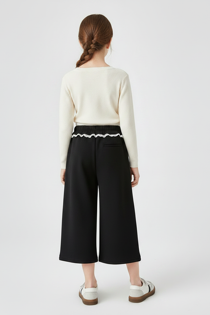 Pantalon Chinois Noir Ample Dentelle Enfant Fille - Molleton - vue 2