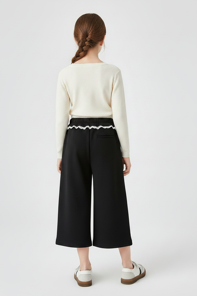 Pantalon Chinois Noir Ample Dentelle Enfant Fille - Molleton - vue 2