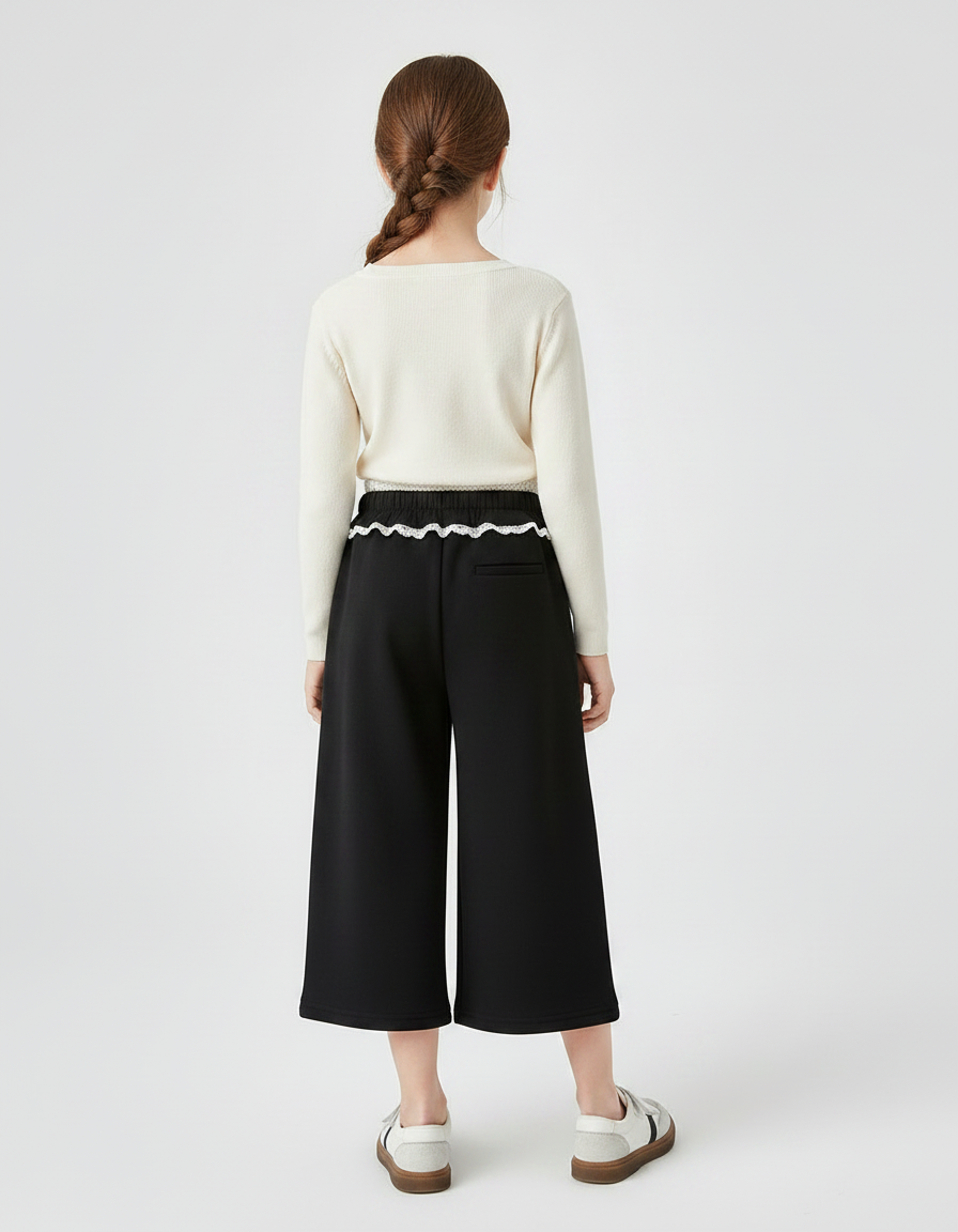 Pantalon Chinois Noir Ample Dentelle Enfant Fille - Molleton - vue 2