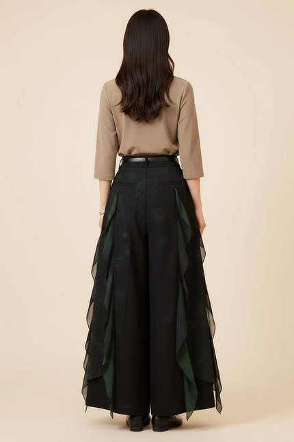 Pantalon Chinois Noir Ample Superposé Fluide Femme - Polyester - vue 2