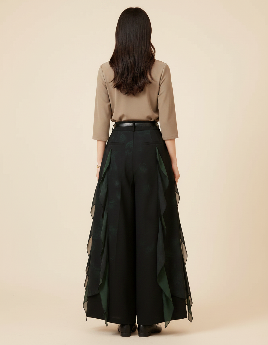 Pantalon Chinois Noir Ample Superposé Fluide Femme - Polyester - vue 2