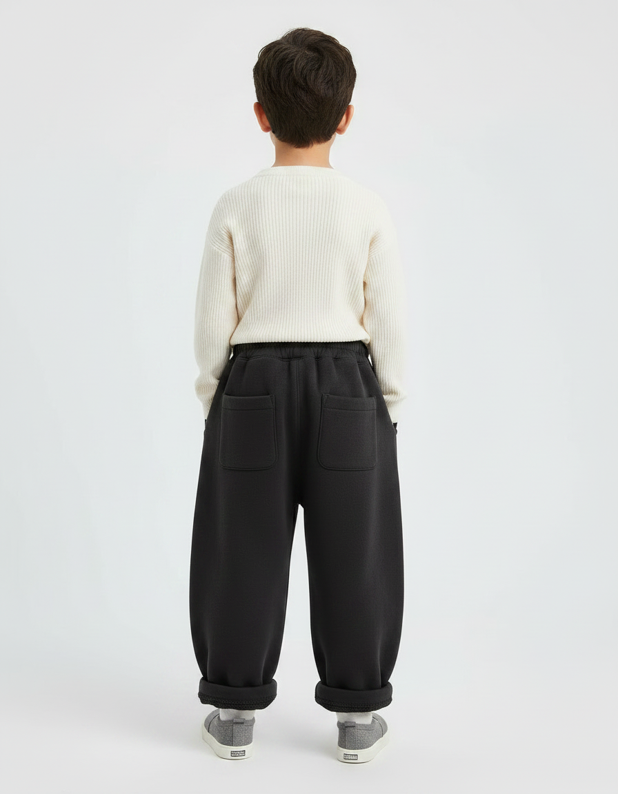 Pantalon Chinois Noir Ample Molleton Enfant Décontracté - vue 2