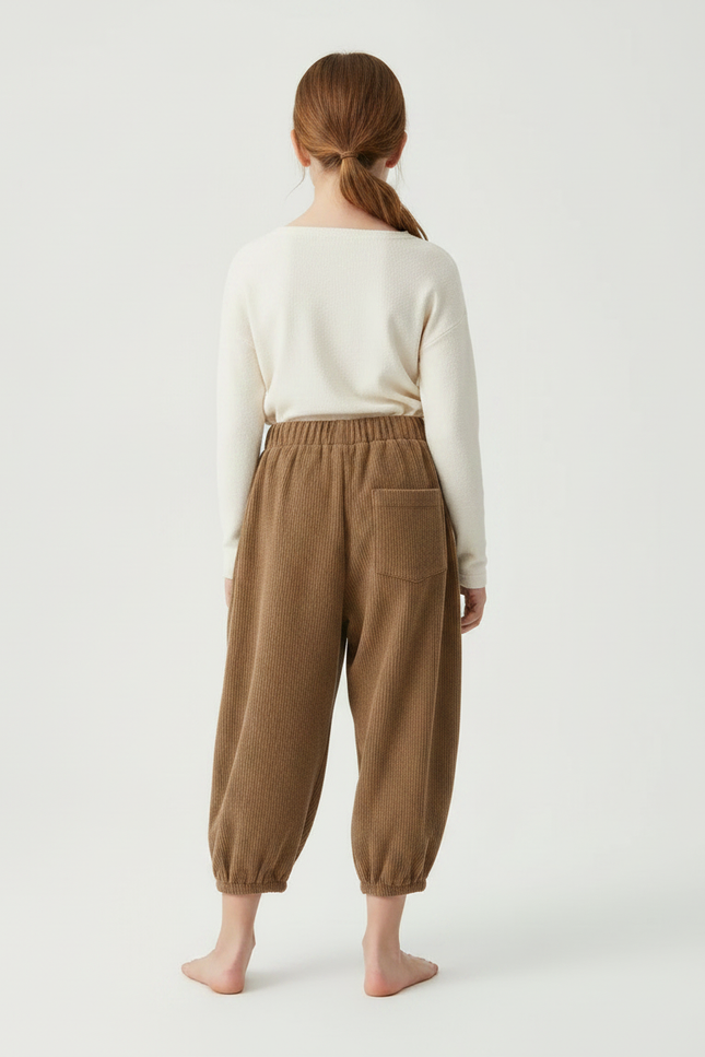 Pantalon Chinois Marron Côtelé Bouffant Enfant Décontracté - Cordé - vue 2