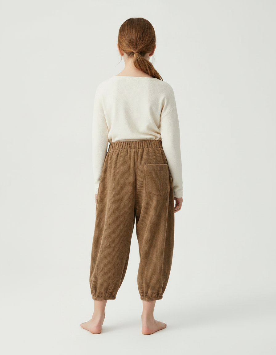 Pantalon Chinois Marron Côtelé Bouffant Enfant Décontracté - Cordé - vue 2