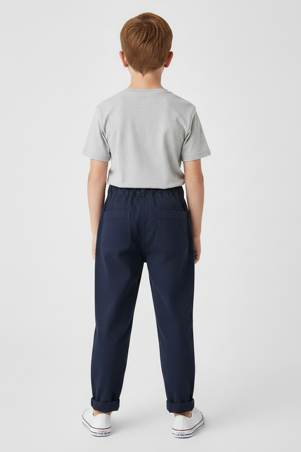 Pantalon Chinois Bleu Marine Coton Enfant Brodé Décontracté - vue 2
