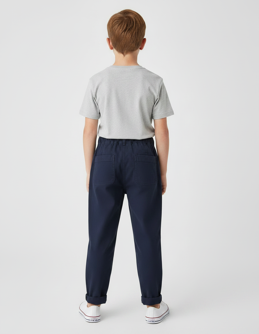 Pantalon Chinois Bleu Marine Coton Enfant Brodé Décontracté - vue 2