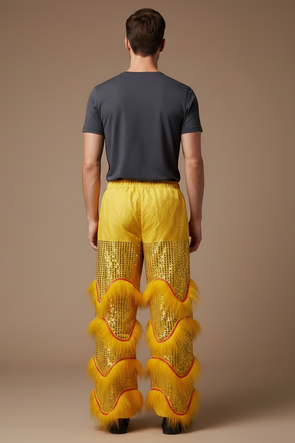 Pantalon Chinois Jaune Scintillant Fourrure Festif Homme - Polyester - vue 2