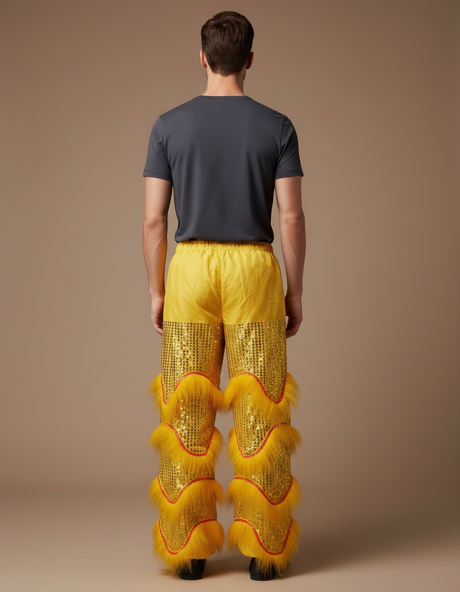 Pantalon Chinois Jaune Scintillant Fourrure Festif Homme - Polyester - vue 2