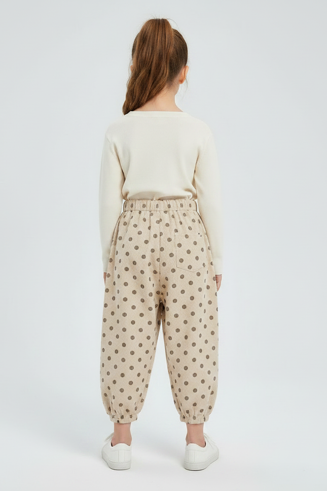 Pantalon Chinois Beige Côtelé Pois Ample Enfant - Cordé - vue 2