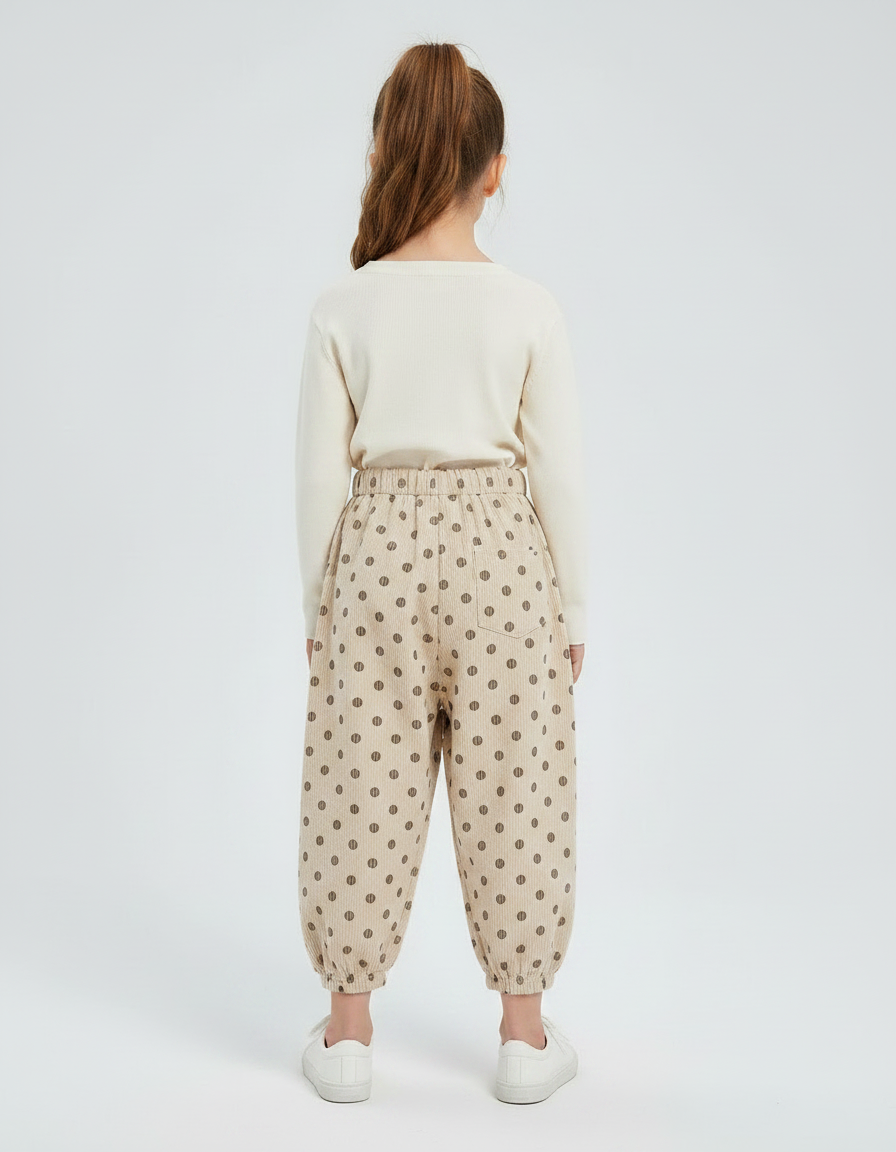 Pantalon Chinois Beige Côtelé Pois Ample Enfant - Cordé - vue 2