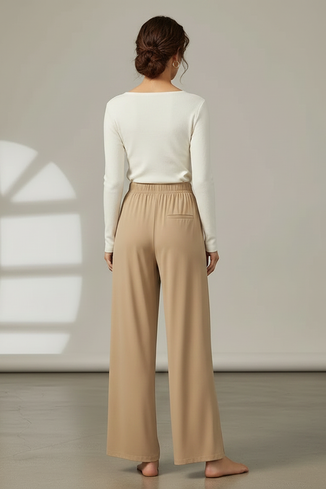 Pantalon Chinois Beige Fluide Fendu Femme - Viscose - vue 2