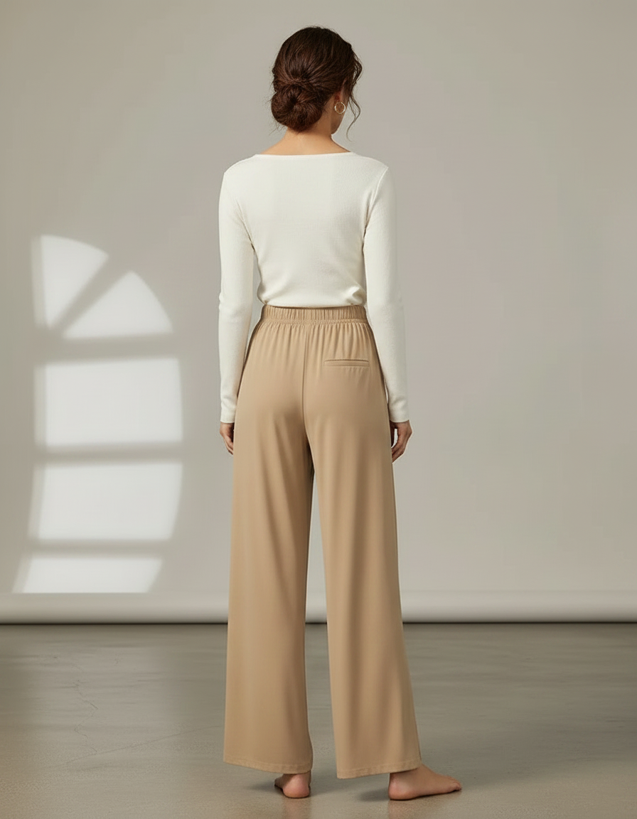 Pantalon Chinois Beige Fluide Fendu Femme - Viscose - vue 2