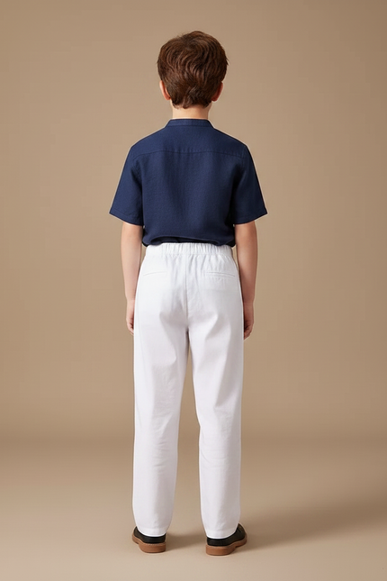 Pantalon Chinois Blanc Droit Décontracté Élastique Enfant - Lin - vue 2