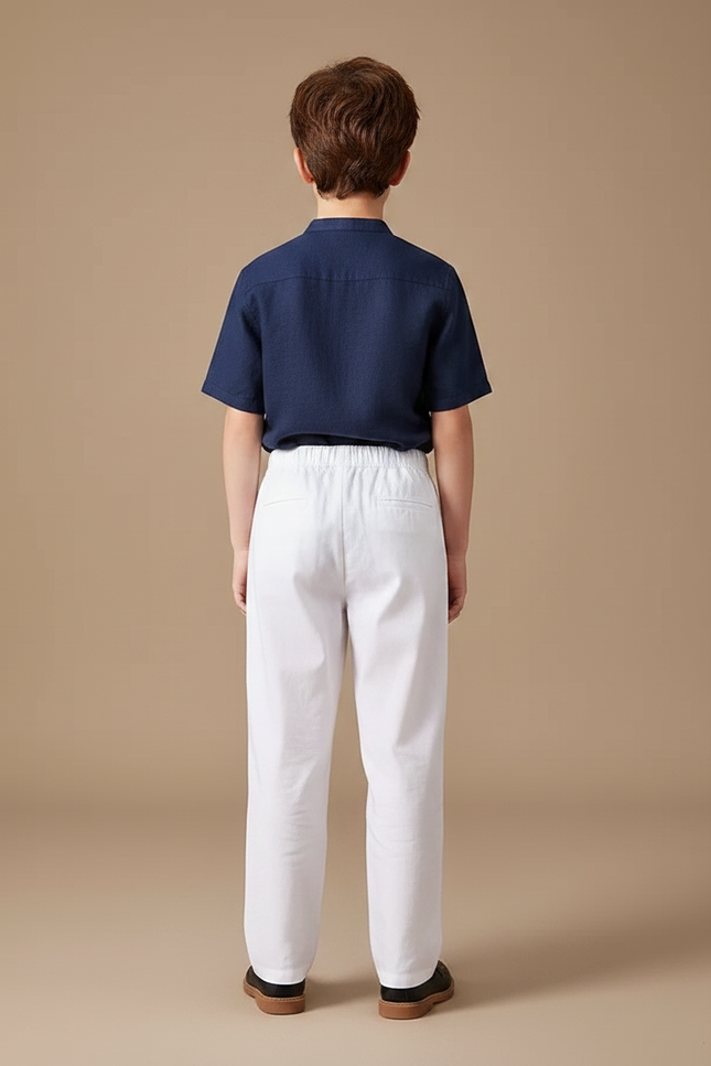Pantalon Chinois Blanc Droit Décontracté Élastique Enfant - Lin - vue 2