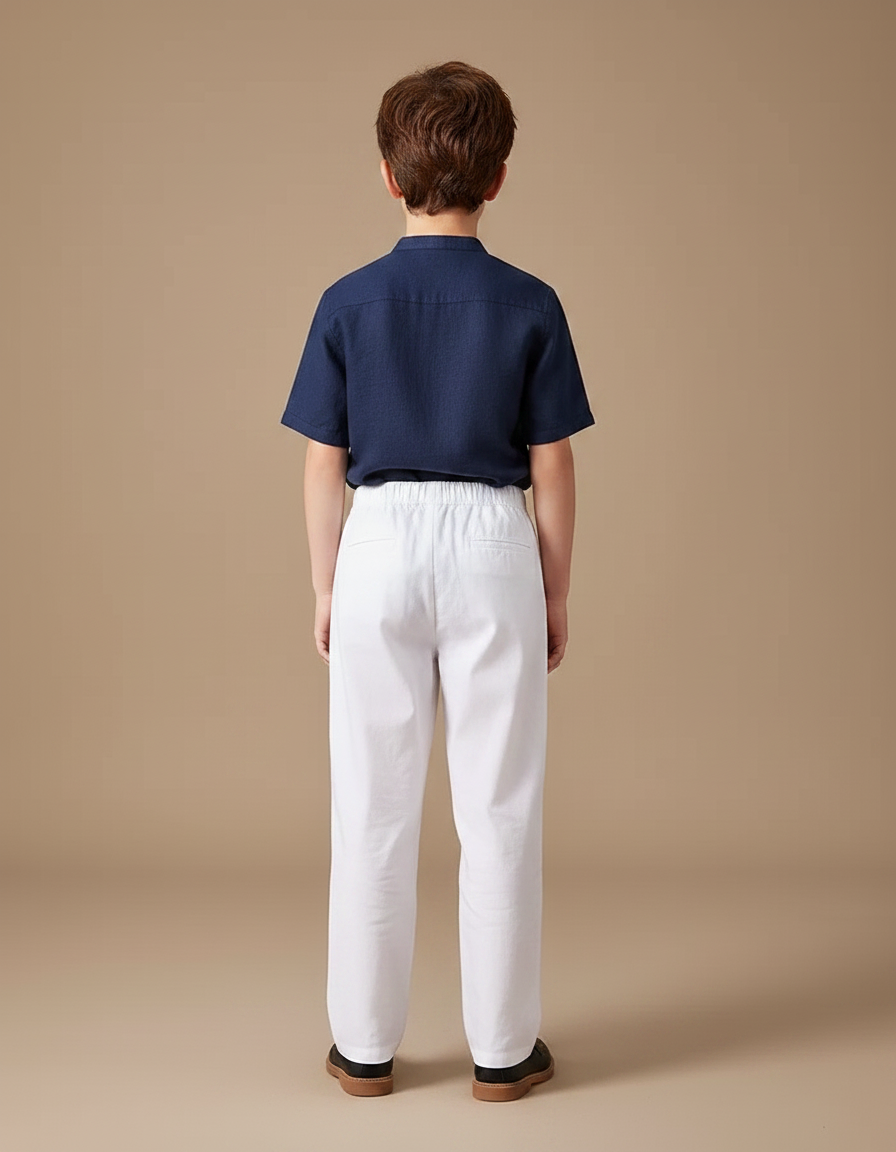 Pantalon Chinois Blanc Droit Décontracté Élastique Enfant - Lin - vue 2