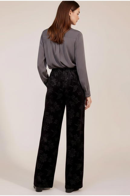 Pantalon Chinois Noir Velours Jacquard Ample Élégant - vue 2