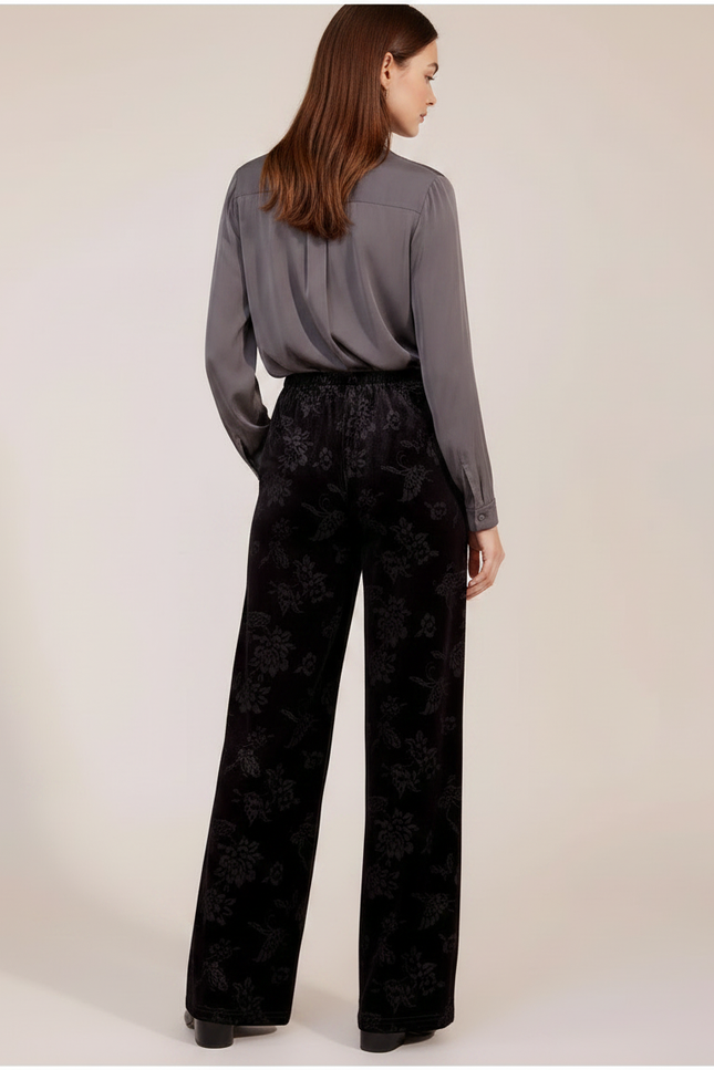 Pantalon Chinois Noir Velours Jacquard Ample Élégant - vue 2