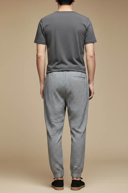 Pantalon Chinois Gris Décontracté Fluide Homme Lin Coton - vue 2