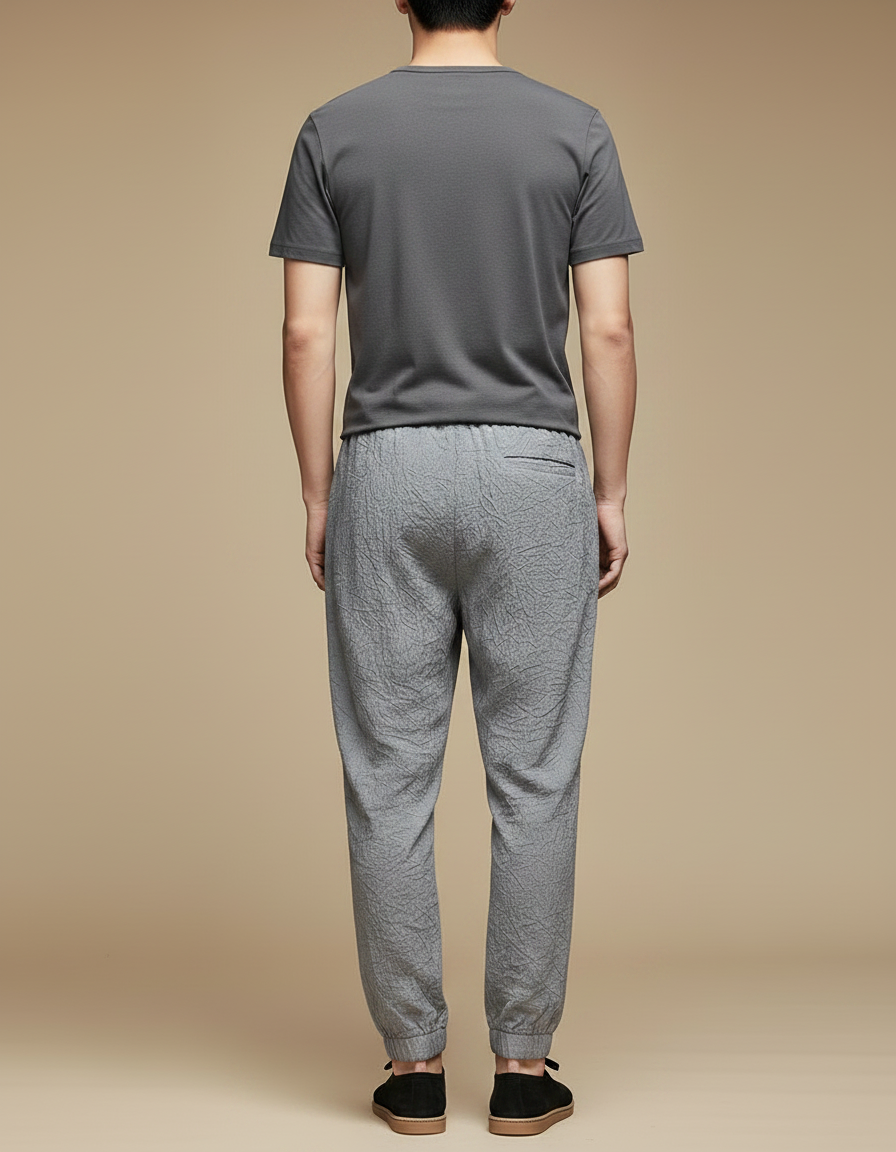 Pantalon Chinois Gris Décontracté Fluide Homme Lin Coton - vue 2