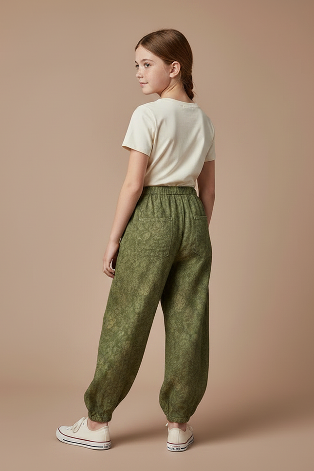 Pantalon Chinois Vert Ample Motif Floral Fille - Viscose - vue 2
