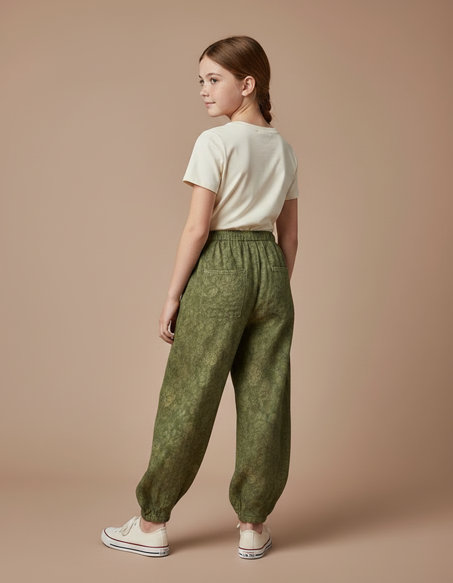 Pantalon Chinois Vert Ample Motif Floral Fille - Viscose - vue 2