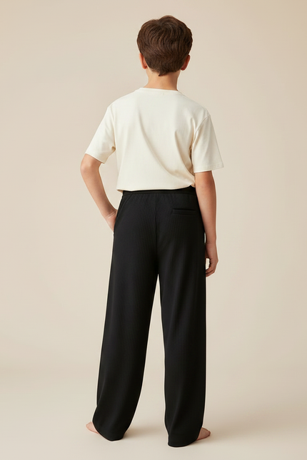 Pantalon Chinois Noir Côtelé Ample Décontracté Garçon - Cordé - vue 2