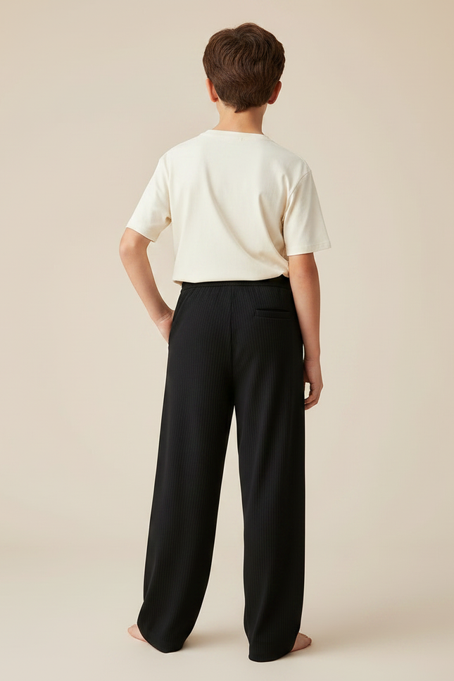 Pantalon Chinois Noir Côtelé Ample Décontracté Garçon - Cordé - vue 2