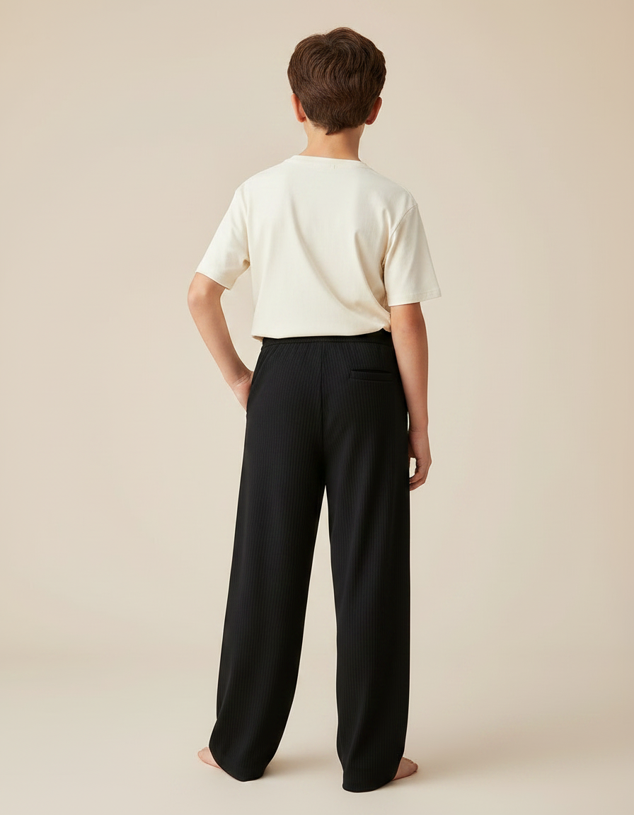Pantalon Chinois Noir Côtelé Ample Décontracté Garçon - Cordé - vue 2