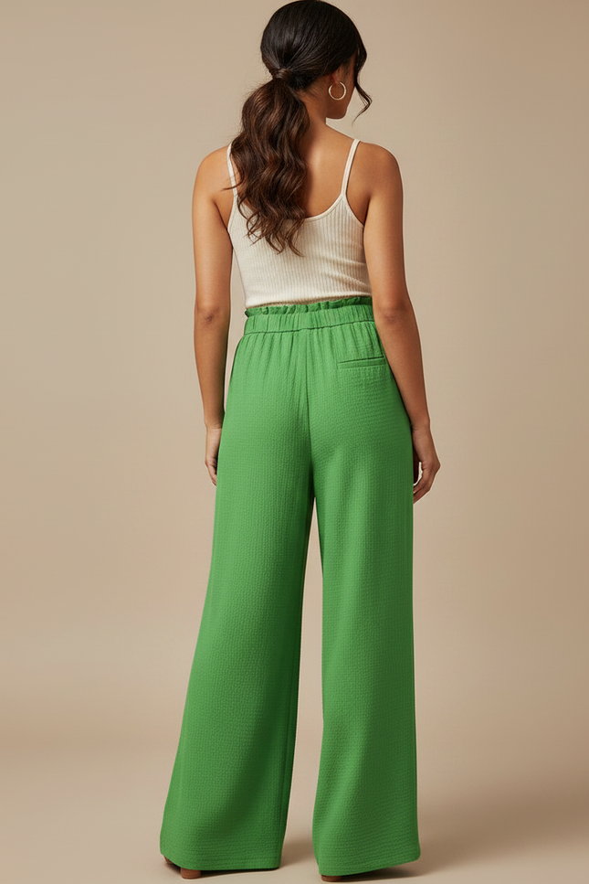 Pantalon Chinois Vert Fluide Taille Haute Femme - Viscose - vue 2