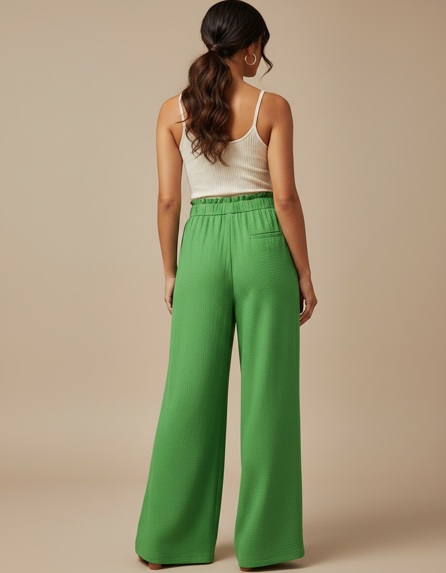 Pantalon Chinois Vert Fluide Taille Haute Femme - Viscose - vue 2