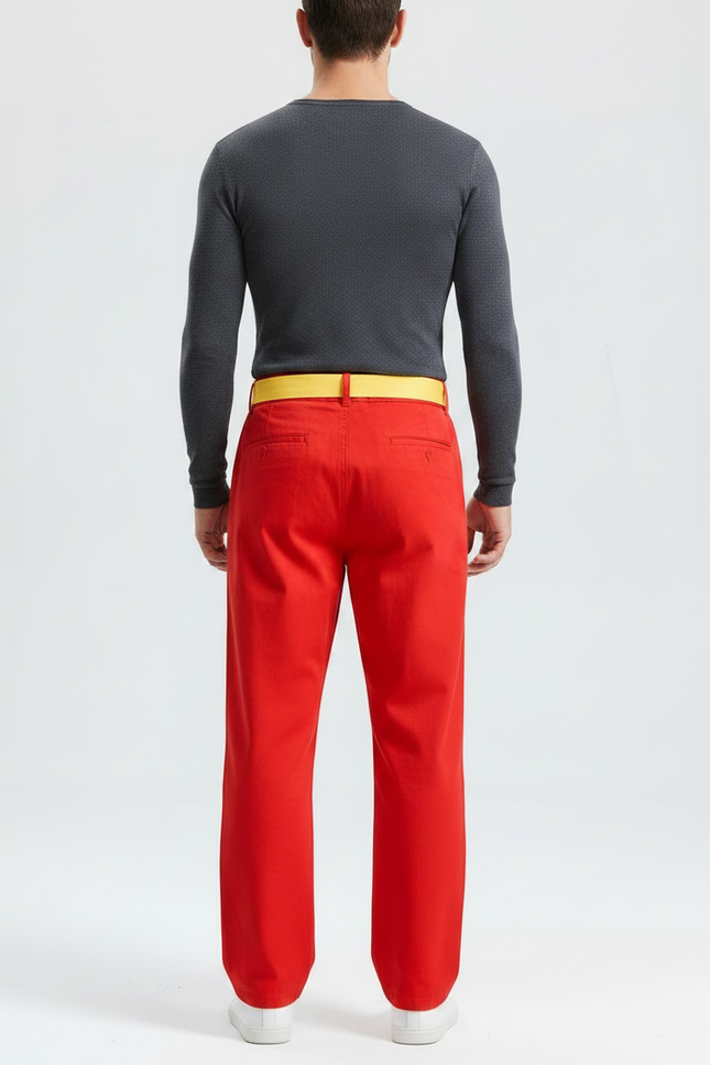 Pantalon Chinois Rouge Jaune Ample Décontracté Homme - Toile - vue 2