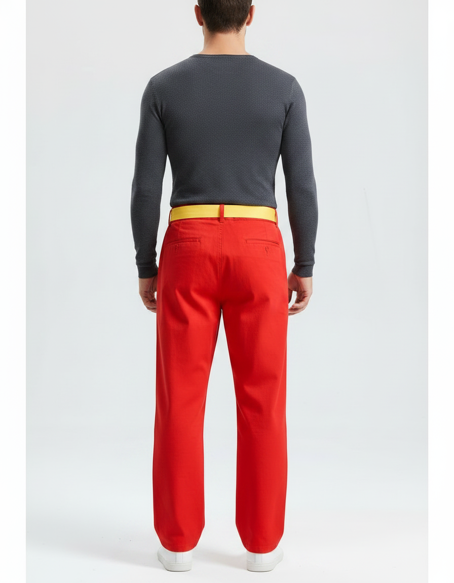 Pantalon Chinois Rouge Jaune Ample Décontracté Homme - Toile - vue 2