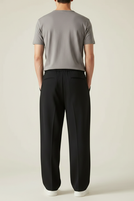 Pantalon Chinois Noir Ample Plissé Décontracté Cordon Homme - Polyester - vue 2