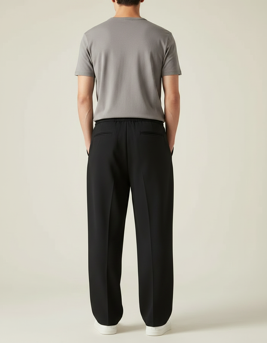 Pantalon Chinois Noir Ample Plissé Décontracté Cordon Homme - Polyester - vue 2