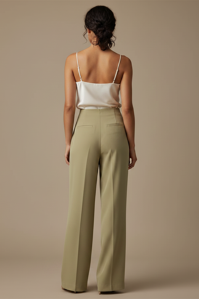 Pantalon Chinois Vert Kaki Ample Fluide Élégant - Viscose - vue 2