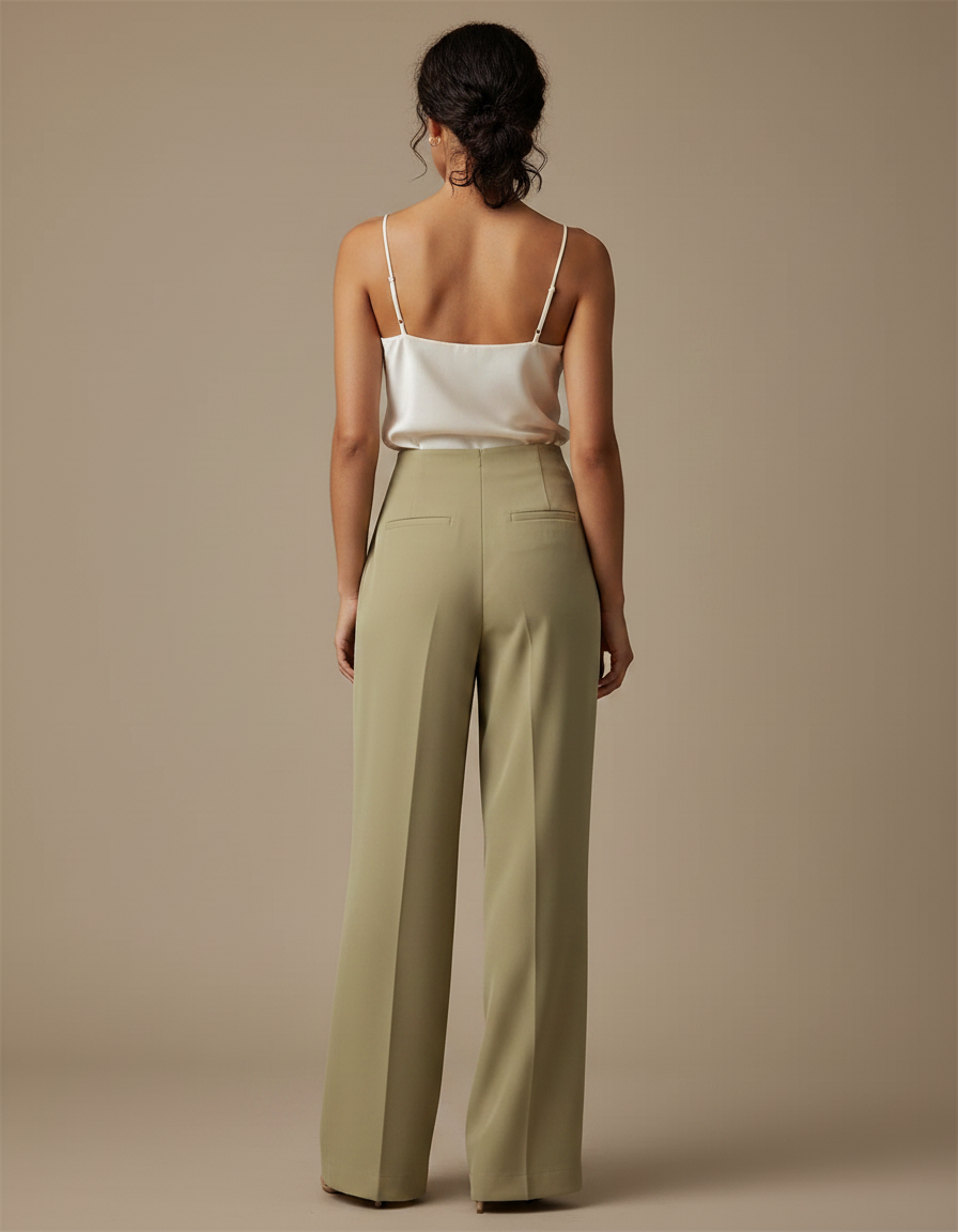 Pantalon Chinois Vert Kaki Ample Fluide Élégant - Viscose - vue 2