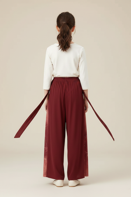 Pantalon Chinois Bordeaux Imprimé Ample Fluide Fille - Viscose - vue 2