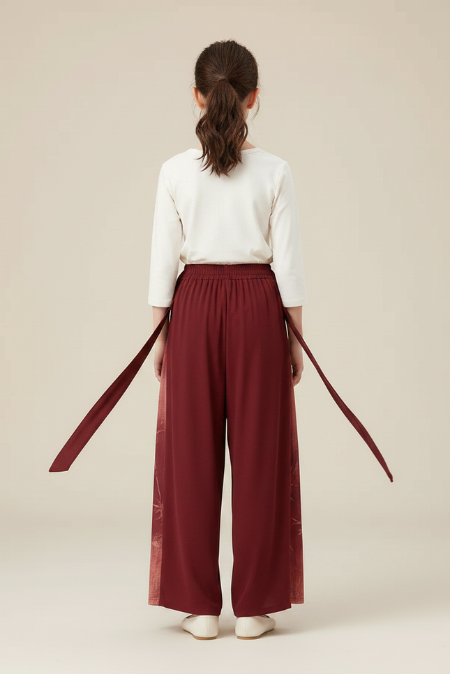 Pantalon Chinois Bordeaux Imprimé Ample Fluide Fille - Viscose - vue 2