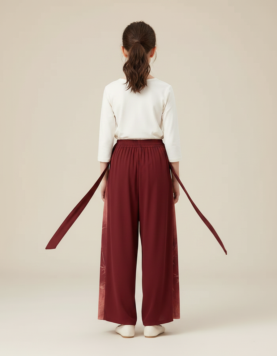 Pantalon Chinois Bordeaux Imprimé Ample Fluide Fille - Viscose - vue 2