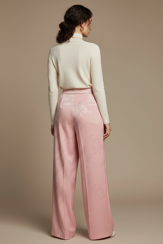 Pantalon Chinois Rose Jacquard Satin Ample Élégant Femme - vue 2