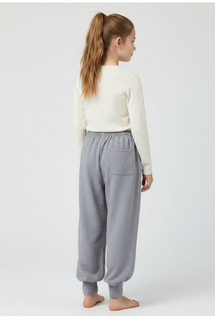 Pantalon Chinois Fille Sarouel Lin - Gris - vue 2