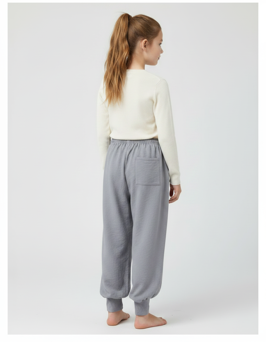Pantalon Chinois Fille Sarouel Lin - Gris - vue 2