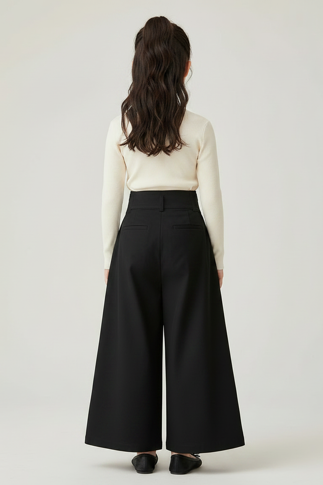Pantalon Chinois Noir Ample Plissé Fille Traditionnel - Gabardine - vue 2